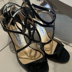 Jimmy Choo Glossy Black Strappy Heels